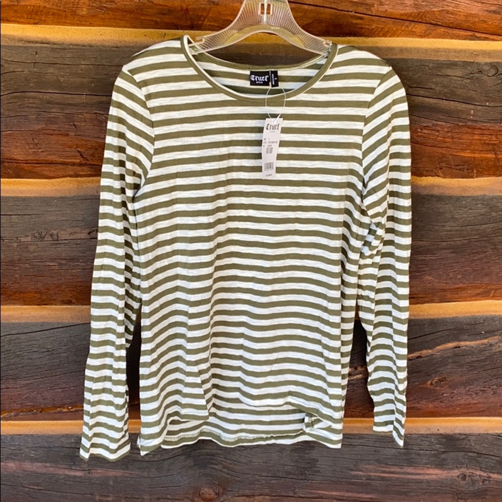 Olive striped slub oversized long sleeve tee